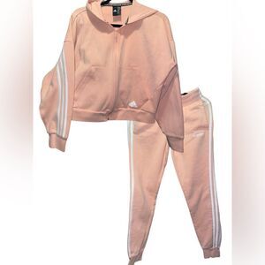 adidas Two-Piece Long Sleeve Hoodie  Jacket Pant Set XSmall TRACK SUIT Dust Pink
